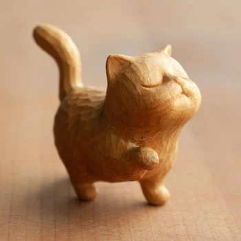 1pc Mačka Tiger Izrezljane Lesene Model Ročno Srčkan Miniaturni Desk Živali Dekoracijo Slika Otroci Igrače Rojstni dan Darilo