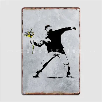 Banksy Street Art Cvetje Kovinske Plošče, Plakat Steno Jame Oblikovanje Klub Bar Stenski Dekor Tin Prijavite Plakat