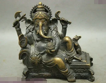 Buda Cina Kuno Perunggu 4 Lengan Ganapati Ganesh Tuhan Ganesha Patung Buda