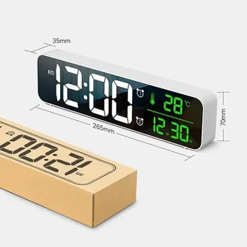 Dremež Prikaza Datuma Ura Temperatura LED Ogledalo Dekoracijo USB Digitalni Namizja Za Sobi Alarm, ki Živijo Ure
