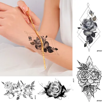Geometrija Rhombus Začasno Ženske Tatoo Cvet Seksi Rose Black Body Art Slikarstvo Tatoos DIY Vodo Prenos Ponaredek Tattoo Nalepke