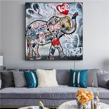 Grafiti Ljubezen Slon Platno Slikarstvo Wall Street Art Pop Sliko Srčkan Živali, Poster Tiskanje Sodobnih Otrok Soba Dekoracijo Doma