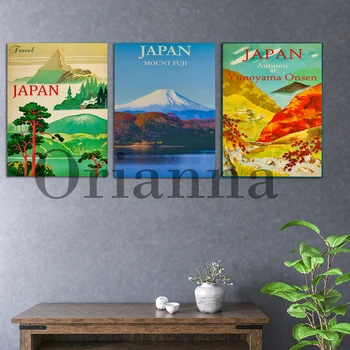 Japonsko Goro Fuji Krajine Drevesa, Jezera In Gore Jeseni Yunoyama Onsen Retro Potovanja Steno Umetniške Grafike, Plakati, Dekor Slikarstvo