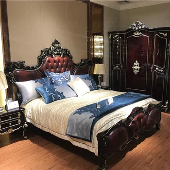 king size Evropski stil posteljo royal pohištvo, starinsko zlato hotel spalnica določa