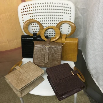 Krokodil slog korejski leseni ročaj obroč strani crossbody torbe za ženske soild barve ženski torbici in torbice pu ramo torbe