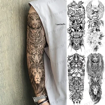 Lion King Nepremočljiva Začasni Tattoo Nalepke Rose Krono Veliko Roko Rokav Tatoo Divji Volk Tiger Umetnosti Polno Živali Totem Tattoo Moški
