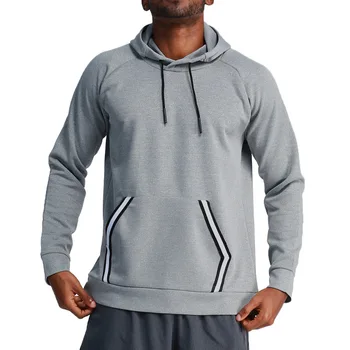 Moški Tekaški Dolgo Sleeved Hooded Majica s Pocket Košarka Usposabljanje Vrhovi Hitro Sušenje Fitnes Oblačila Črno Siva