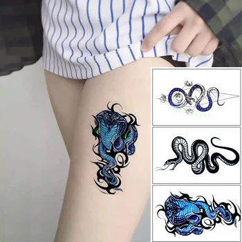 Nepremočljiva Začasni Tattoo Nalepke, Črna in Modra Kača Planet Body Art Ponaredek Tatto Flash Tattoo, Nogo, Roko, Roko, Nogo za Ženske, Moške