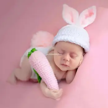 Newborn Baby Zajec Obleko Dekleta, Fantje, Pletene, Kvačkane Kostum Obleko Fotografija Rekviziti Opremo Klobuk Plenic Tuš Darilo