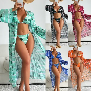Nova Posebna Tkanina Moda Natisnjeni Bikini Bluzo Tri-kos Ženske Kopalke