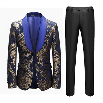 Nove Moške Priložnostne (ustrezala + Hlače) Dva kosa Lep Modni Trend Vse Velike Velikosti Obleko Royal Slog Jacquardske Obleko Anglija Slog