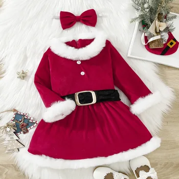 Otroci Božič Rdeče Kostume božička Santa Božič Dekleta Žamet Hooded Tutu Obleko Festival Frocks za 1 do 8 Let, Otrok, Dojenček