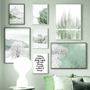 Platno Slikarstvo Nordijska Plakatov In Fotografij Pozimi Sneg Gorskih Cedrovih Gozdov Jezero Doma Wall Art Slike Za Dom Dekor