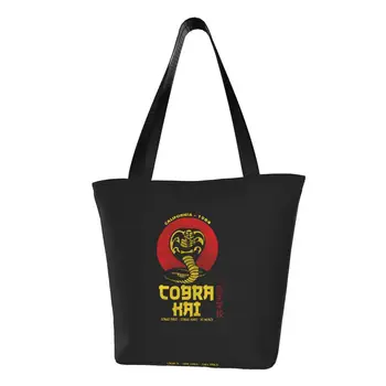 Po meri Letnik Cobra Kai Platno Nakupovalne Torbe Ženske Prenosni Trgovina Karate Šolo Tshirt TV Fan Shopper Tote Vrečke