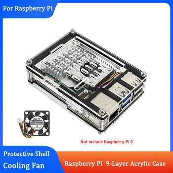 Raspberry Pi 5 Generacije 9-Plast Akrilne Primeru Zaščitni Lupini z Ventilatorjem in Radiator za Raspberry Pi 5