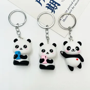 Risanka Panda Keychain Srčkan Tri-dimenzionalni Mehko Lepilo Panda Lutka Vrečko Obesek Nekaj Majhen Obesek Dejavnosti Darilo