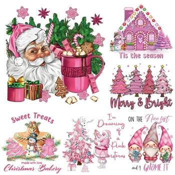 Roza Božično Drevo Santa Claus Prenos Toplote Nalepke Oblačila Tiskanje Vroče Žigosanje DIY Obrti Dobave
