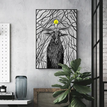 Skandinavski slog Cuadros Antilopa Črne in Bele Živali, platno, Tisk Wall Art Slike, barvanje Doma Dekoracijo Sten Povzetek HD