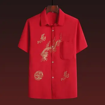 Srednjih let In Starejših Moških je Tang bo Ustrezala Kratka Sleeved Poletje Obleko Kitajski Slog Očeta in Moške Poletne Majica Kitajski Slog Han Fu