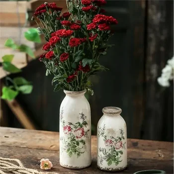 Tiskanje Vaza za suho Rožo Doma Dekoracijo Obrti Pastorala Slog Dnevna Soba Namizni Dodatki, Keramični Vrtni Okras