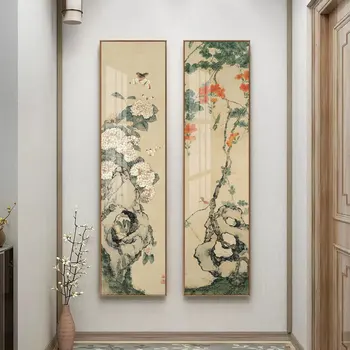 Vintage Kitajski Črnilo Slikarsko Platno Umetnosti Tiskanja Slikarstvo Plakat Cvetje in kamni Za Neuokvirjeno Stenske Slike Za dnevno Sobo