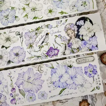 Vintage Svetlo Modro Vijolično Cvetlični Vrt Washi PET Trak za Kartico, zaradi Česar Dekoracijo DIY Scrapbooking Načrt Nalepke