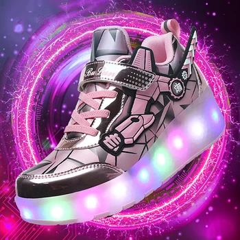 Visoka Kakovost Skate Čevlji za Otroke Moda LED Luči, Svetlobni Superge Otrok Dveh Kolesih Čevlji za Fante, Dekleta z USB Polnjenjem
