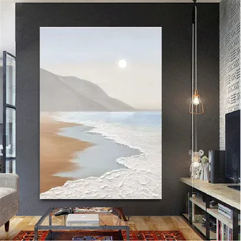 Vroče Prodaje Velikosti Ročno Sunrise Seascape Plaži Gorskih Platno Povzetek Oljna Slika, Sodobne Modne Doma Dekoracijo Sten Ar
