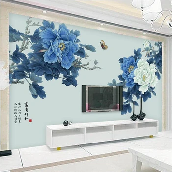 wellyu de papel parede Ozadje po Meri Bogato in ugodno Modra Peony Kitajski slog TV ozadju stene tapety behang