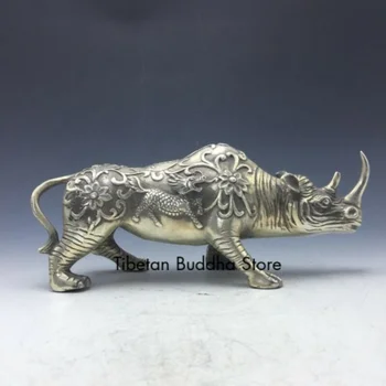 Zbirateljstvo Kitajski Lepe Miao Srebro Ročno izrezljane nosoroga kipi
