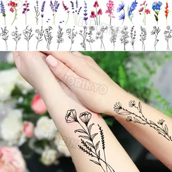 Črna Lilija Maka Cvet Majhne Začasne Tetovaže Za Ženske, Dekleta Sivke Lotus Ponaredek Tattoo Nalepke Nepremočljiva Roko Tatoo Tatoos
