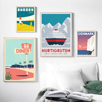Švedska Danska Potovanja Letnik Plakat Wall Art Platno Slikarstvo Nordijska Slike In Grafike Doma Dekor Za Dnevno Sobo